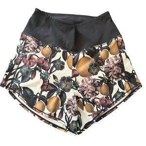 Oiselle Run High Rise Roga Shorts Size 2 Floral Print Pull On Multicolor